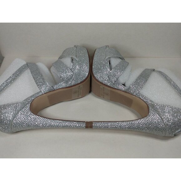 Women Sz 9 Silver High Heel Stilettos Party Sandals Open Toe Platform Dress Pump - Picture 5 of 11